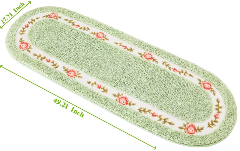 Stay Young Decorative Rose Flower Area Rug,Bedroom Living Room Bathroom Rugs,Bath Mat Kitchen Mat,Cute Floral Design,Super Soft and Non Slip,Green 17.71 x 49.21 Inch - Image 2